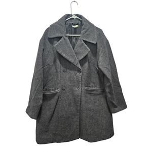 Garnet Hill Wool Blend Black Peacoat Coat Size 12 Preppy Classic